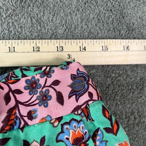 Boden Cross Over Linen Jumpsuit Womens 4 Green Pink Floral‎ Sleeveless Boho NEW - Picture 12 of 13